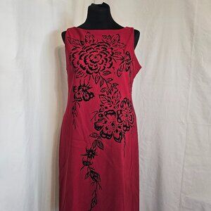 Womens Red Dress With Black rose Embellishments Back is cutout By CDC